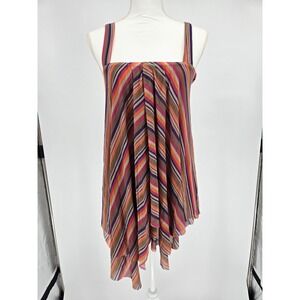 Secrets Multi Color Striped Mesh Handkerchief Hem Tank Top Made in USA Large